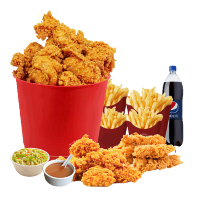 10 Pcs Fried Chicken + 10 Strips + Fries +1.5 Litre Soft Drink